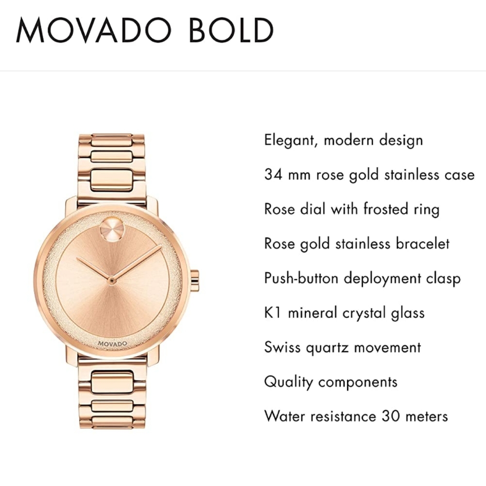 Movado Bold Rose Gold Sugar Dial Woman's Watch - Picture 5 of 10